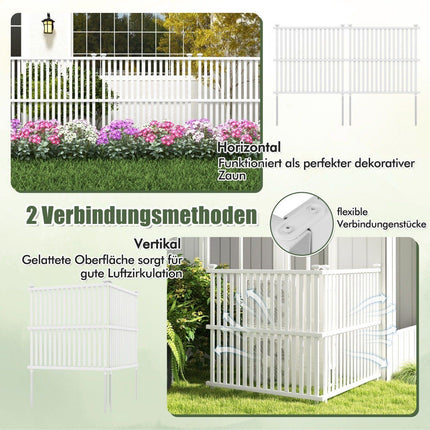 Garden fence, 2 parts, 114 cm high, fence with posts and protective caps, privacy fence, white