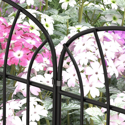 Decorative metal garden fence with base, set of 8, black