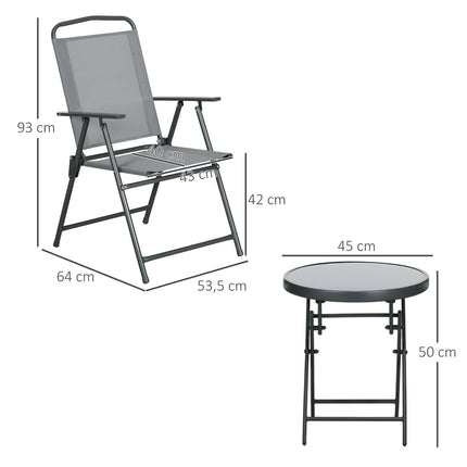 Folding bistro set - steel & mesh, light gray - 3-piece
