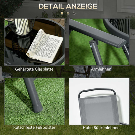 Folding bistro set - steel & mesh, light gray - 3-piece