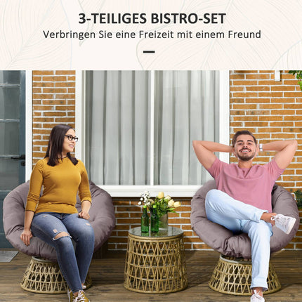 Yellow 3-piece garden bistro set with cushions
