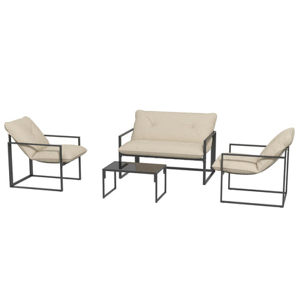 4-piece outdoor furniture - sofa, chairs, table, cushions