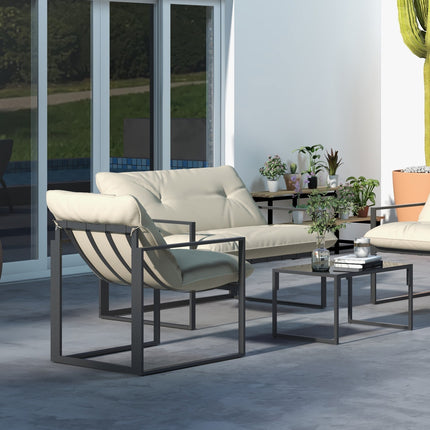 4-piece outdoor furniture - sofa, chairs, table, cushions