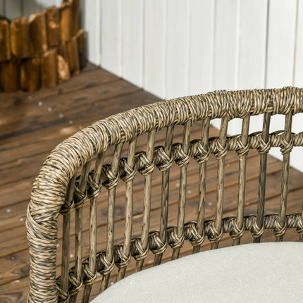 5 Piece Rattan Patio, Cushions, Brown Boho Style
