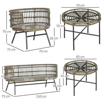 5 Piece Rattan Patio, Cushions, Brown Boho Style