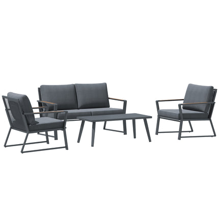 4-part patio in poly rattan, gray - weatherproof and modern