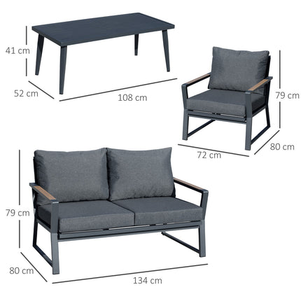 4-part patio in poly rattan, gray - weatherproof and modern