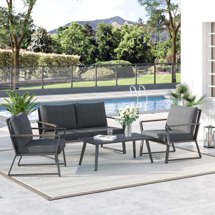 4-part patio in poly rattan, gray - weatherproof and modern