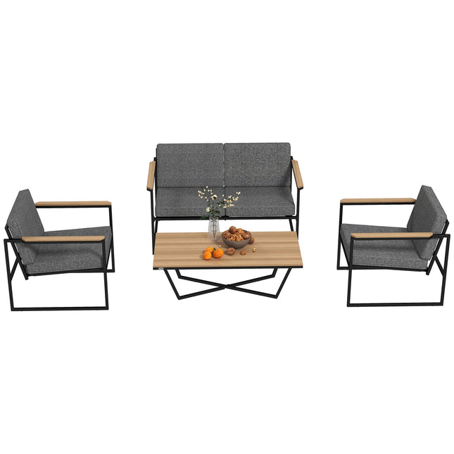 Outdoor garden furniture set for 4, weatherproof with cushions