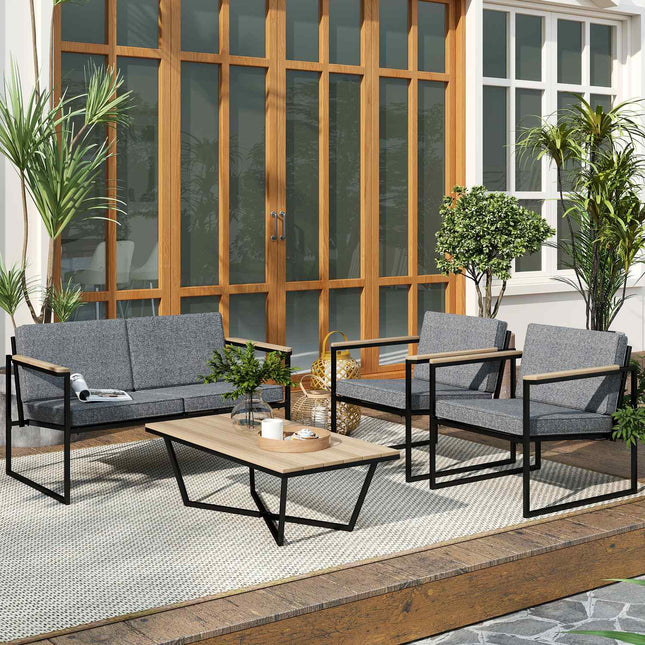 Outdoor garden furniture set for 4, weatherproof with cushions