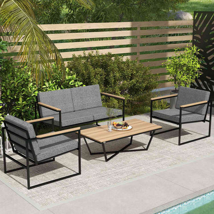 Outdoor garden furniture set for 4, weatherproof with cushions