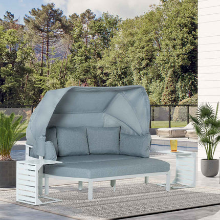 5-piece garden furniture set with canopy and cushions, white/grey