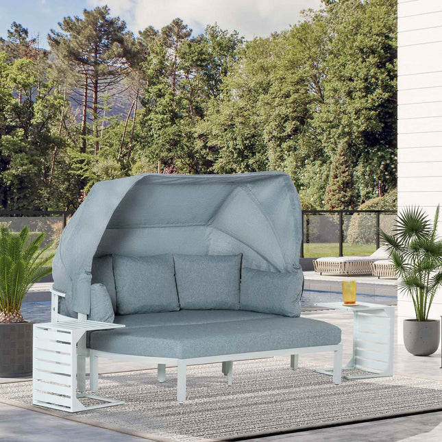 5-piece garden furniture set with canopy and cushions, white/grey