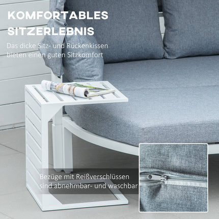 5-piece garden furniture set with canopy and cushions, white/grey