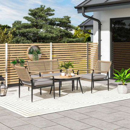 Polyrattan Outdoor Lounge Set, weatherproof, cushioned, 4-person