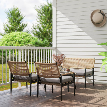 Polyrattan Outdoor Lounge Set, weatherproof, cushioned, 4-person