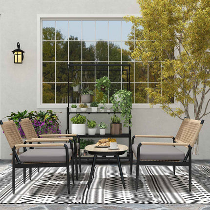 Polyrattan Outdoor Lounge Set, weatherproof, cushioned, 4-person