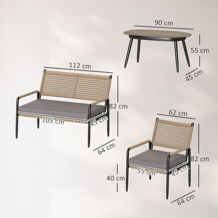 Polyrattan Outdoor Lounge Set, weatherproof, cushioned, 4-person