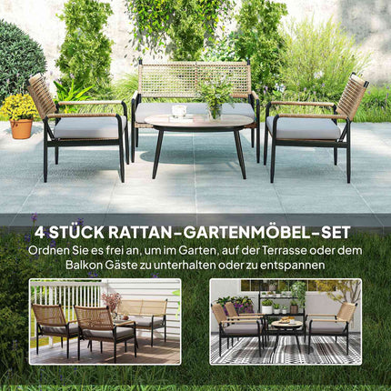 Polyrattan Outdoor Lounge Set, weatherproof, cushioned, 4-person
