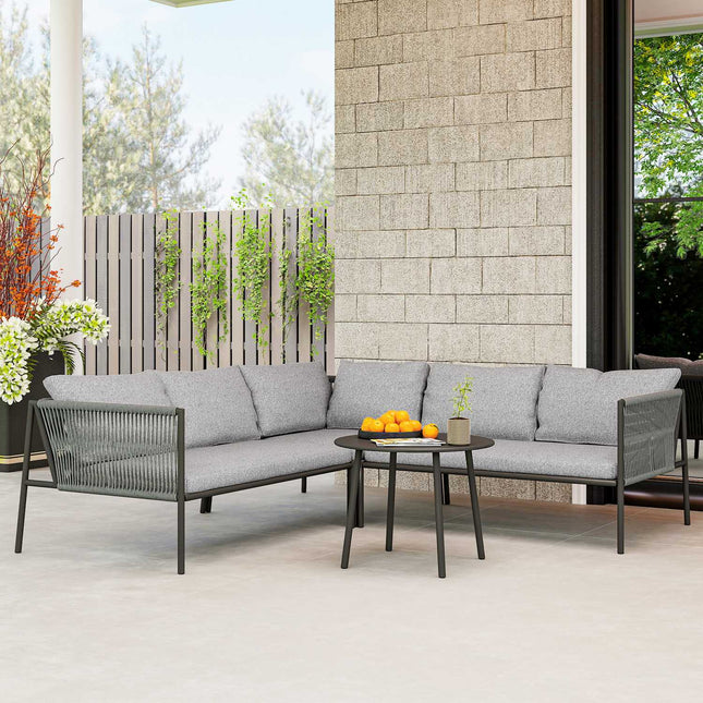 Outdoor poly rattan lounge set, weatherproof seating for 6 people