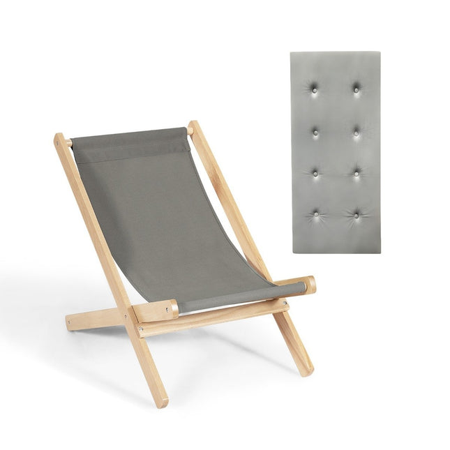 Ligstoel voor in de tuin Opvouwbare houten stoel met kussens voor bij het zwembad Natuurlijk + Grijs