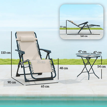 Folding outdoor chair, 3-part with cushions and table