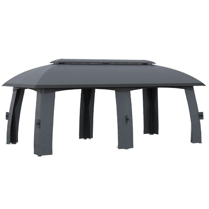 Garden pavilion 3x6m tent, double roof, side walls, dark grey