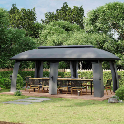 Garden pavilion 3x6m tent, double roof, side walls, dark grey