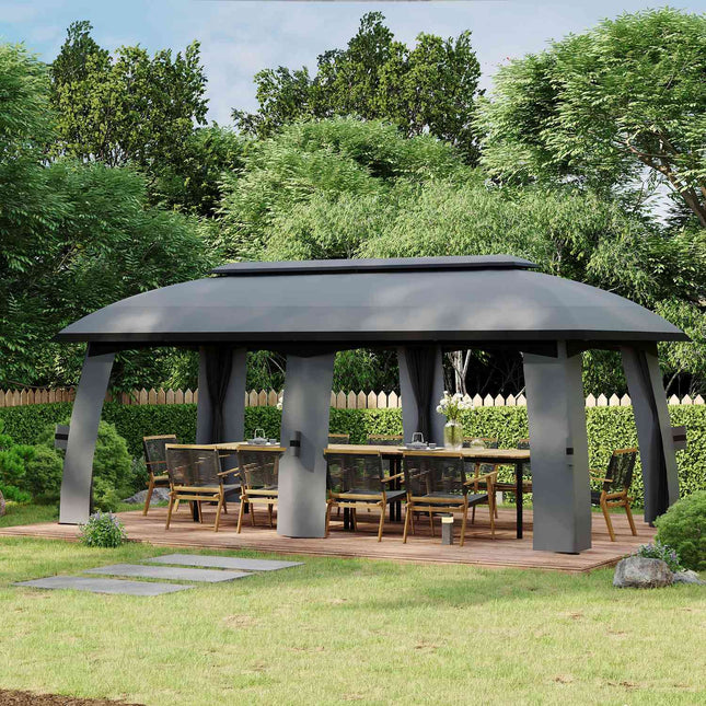 Garden pavilion 3x6m tent, double roof, side walls, dark grey