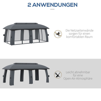 Garden pavilion 3x6m tent, double roof, side walls, dark grey