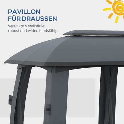 Garden pavilion 3x6m tent, double roof, side walls, dark grey