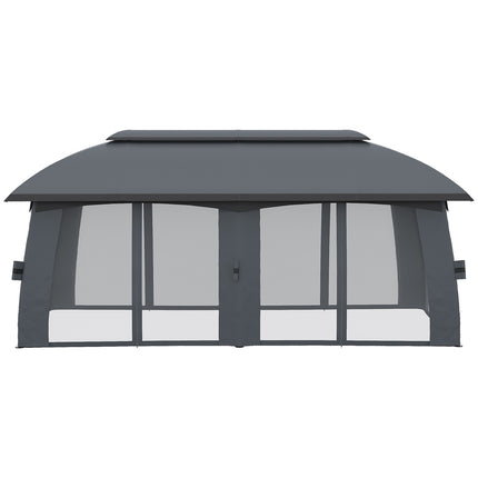 Garden pavilion 3x6m tent, double roof, side walls, dark grey