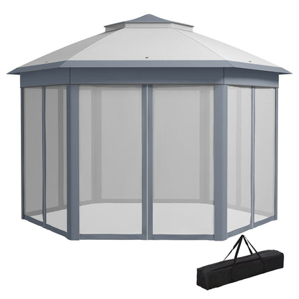 Hexagonal pop-up party tent, 4x4m, with 6 side panels, grey