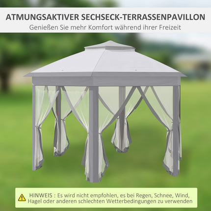 Hexagonal pop-up party tent, 4x4m, with 6 side panels, grey
