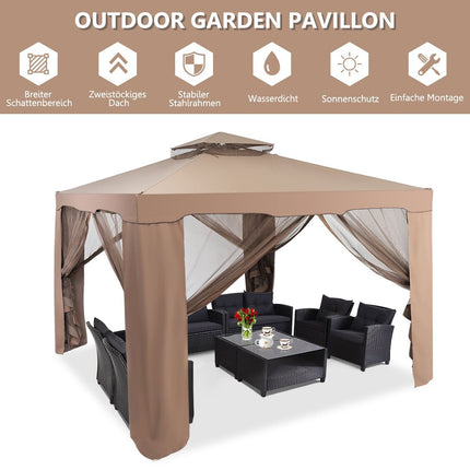 Garden pavilion garden tent camping party tent with 4 side walls 300 x 300 x 265 cm brown