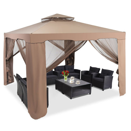 Garden pavilion garden tent camping party tent with 4 side walls 300 x 300 x 265 cm brown