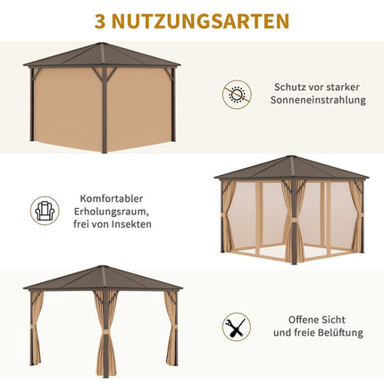 Garden pavilion marquee, 3x3m, double side walls, bronze