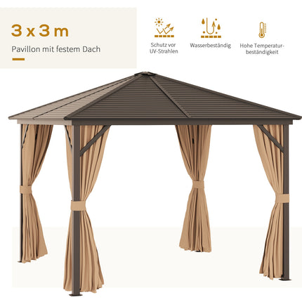 Garden pavilion marquee, 3x3m, double side walls, bronze