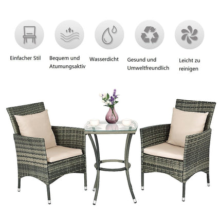Garden polyrattan seating group outdoor seating balcony set with seat cushions