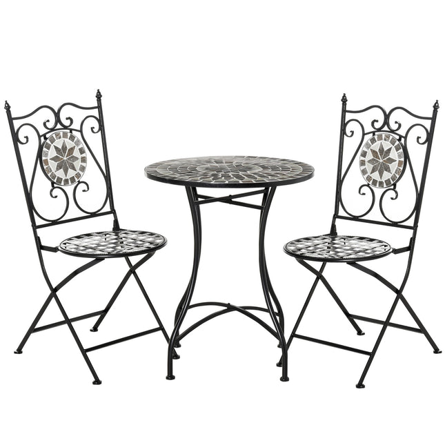 2-piece metal balcony set - Mosaic table and folding chairs