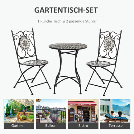 2-piece metal balcony set - Mosaic table and folding chairs