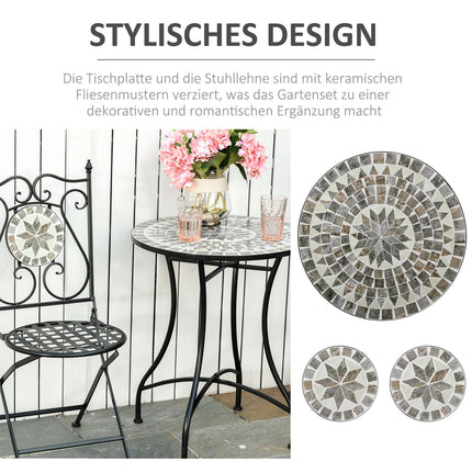 2-piece metal balcony set - Mosaic table and folding chairs