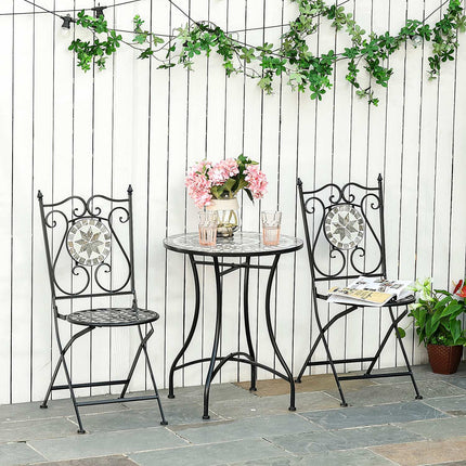 2-piece metal balcony set - Mosaic table and folding chairs