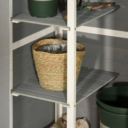 Tool storage for garden shed, spruce, 75x56x115cm, black/grey/white