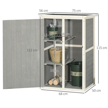 Tool storage for garden shed, spruce, 75x56x115cm, black/grey/white