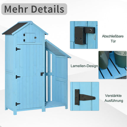 Sky blue garden shed, firewood storage, 3 shelves, 130x54.5x180 cm