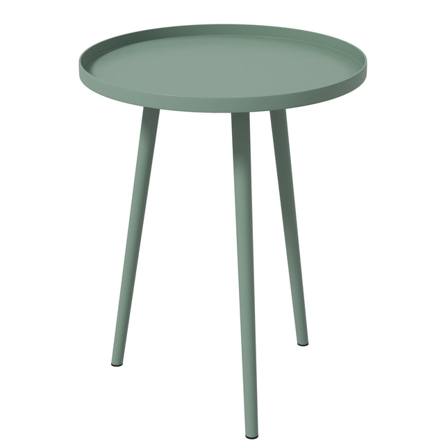 Tuinbijzettafel, weerbestendige tuintafel met opstaande rand, balkontafel van staal, ronde salontafel 20kg draagvermogen, Ø40x50H cm, salontafel voor buiten binnen balkonterras groen Aosom