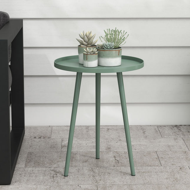 Tuinbijzettafel, weerbestendige tuintafel met opstaande rand, balkontafel van staal, ronde salontafel 20kg draagvermogen, Ø40x50H cm, salontafel voor buiten binnen balkonterras groen Aosom