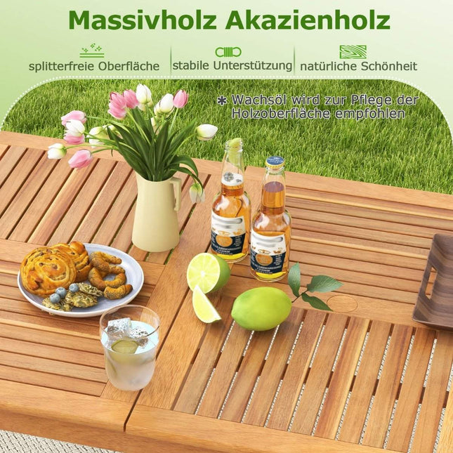 Garden table acacia wood 170 x 90 cm large patio table for 6 people natural