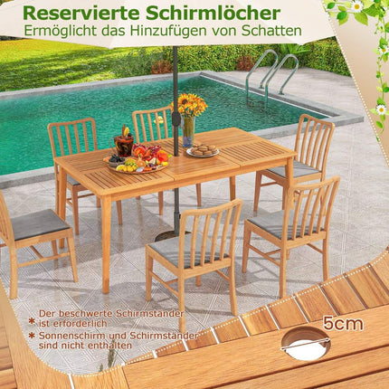 Garden table acacia wood 170 x 90 cm large patio table for 6 people natural